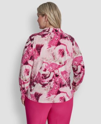 Plus Size Collared Long-Sleeve Top