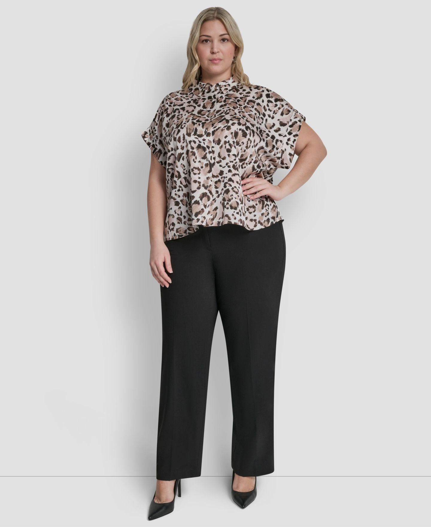 Женская рубашка DKNY Plus Size Printed Camp, цвет: Слоновая кость — фото 2