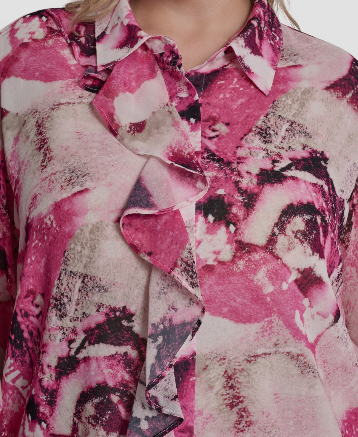 Dkny Plus Printed Button-Front Top