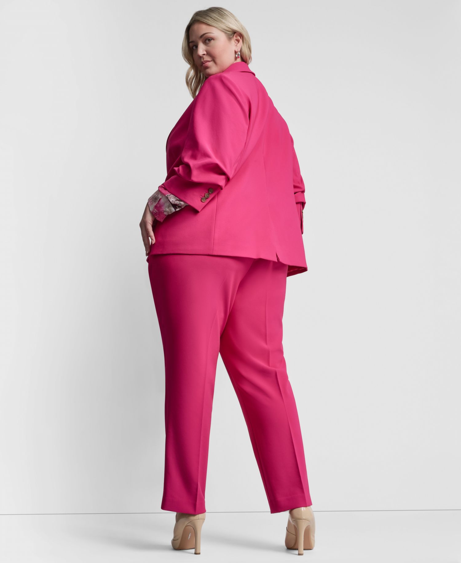 Plus Size 1-Button Ruched-Sleeve Blazer