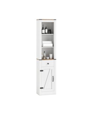 68 Inch Tall Bathroom Storage Cabinet with Barn Door and Drawer Organizer