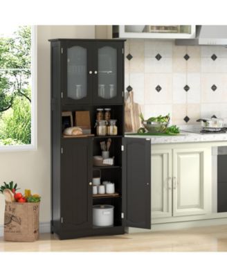 64.5 Inch Tall Bathroom Storage Cabinet with Frosted Glass Doors and Shelves