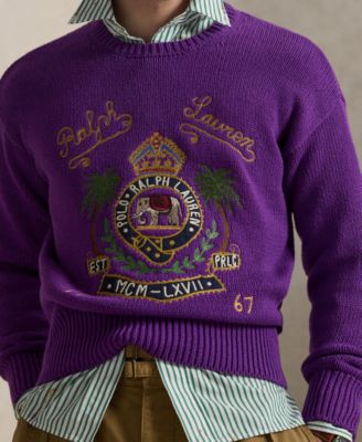 Men's Crewneck Embroidered Knit Sweater