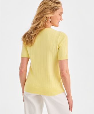 Women's Ribbed Crewneck Short-Sleeve Sweater