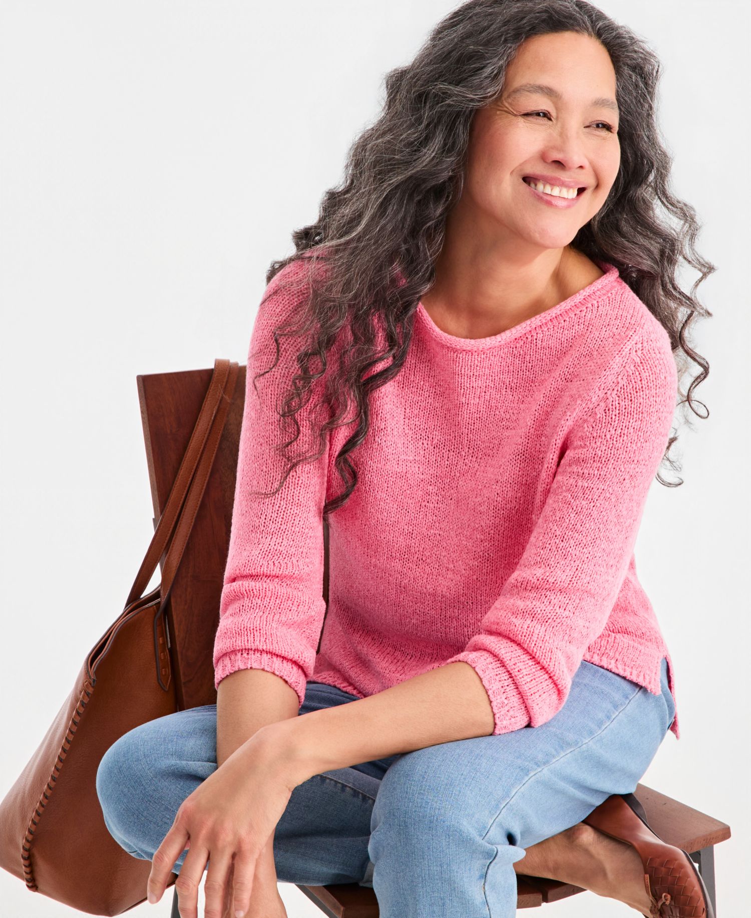 Women's Petite Boat Neck Tape Yarn Sweater