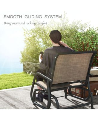 Light Mixed Brown Outsunny Porch Glider Set of 2 Metal Frame Mesh Fabric Curved Armrests for Garden Poolside Backyard Balcony