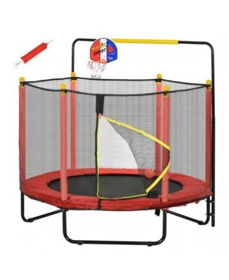 Kids Indoor Trampoline with Safety Net and Basketball Hoop