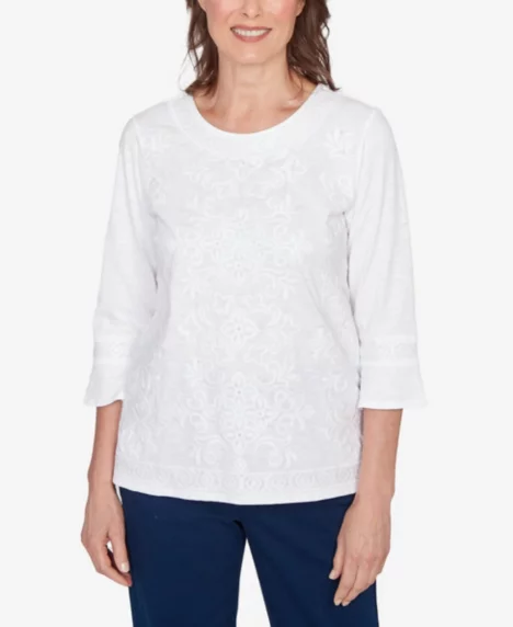 Petite Mykonos White Medallion Embroidered Top - White