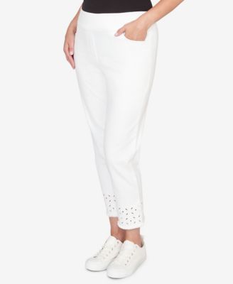 Petite Mykonos Geometric Embroidered Super Stretch Denim Ankle Pants