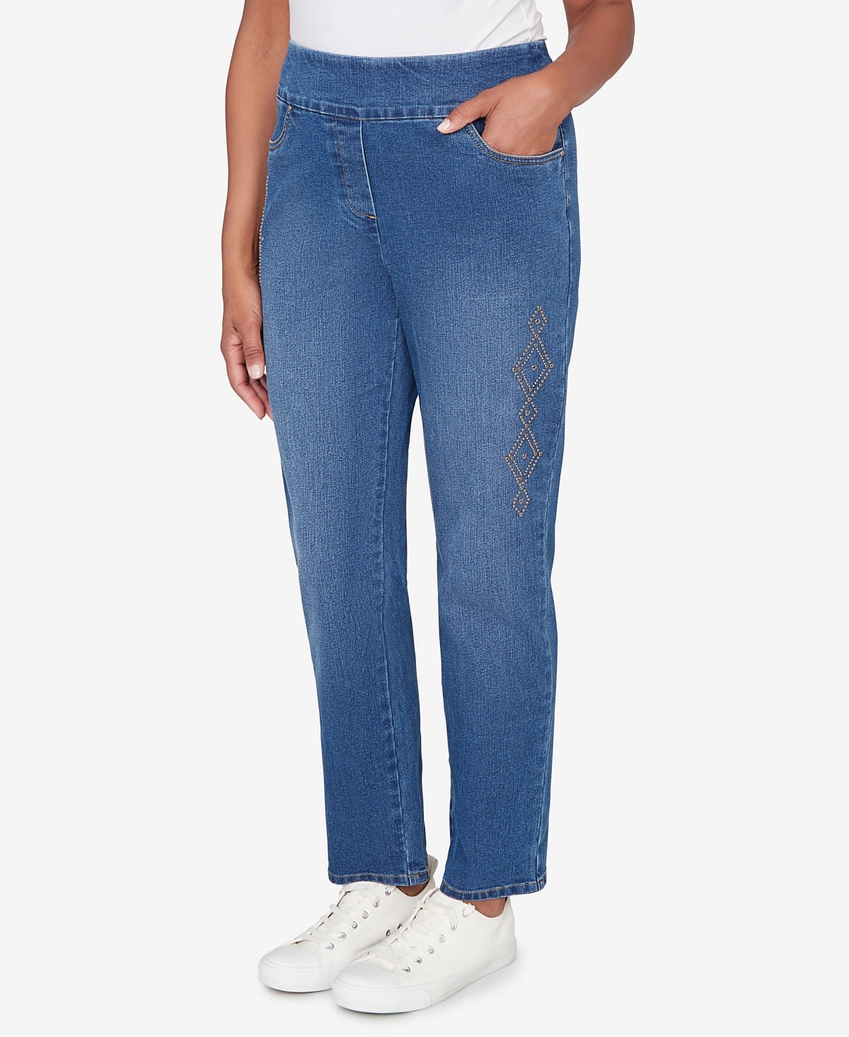 Alfred Dunner Petite Austin Geometric Heat Set Super Stretch Denim Jeans