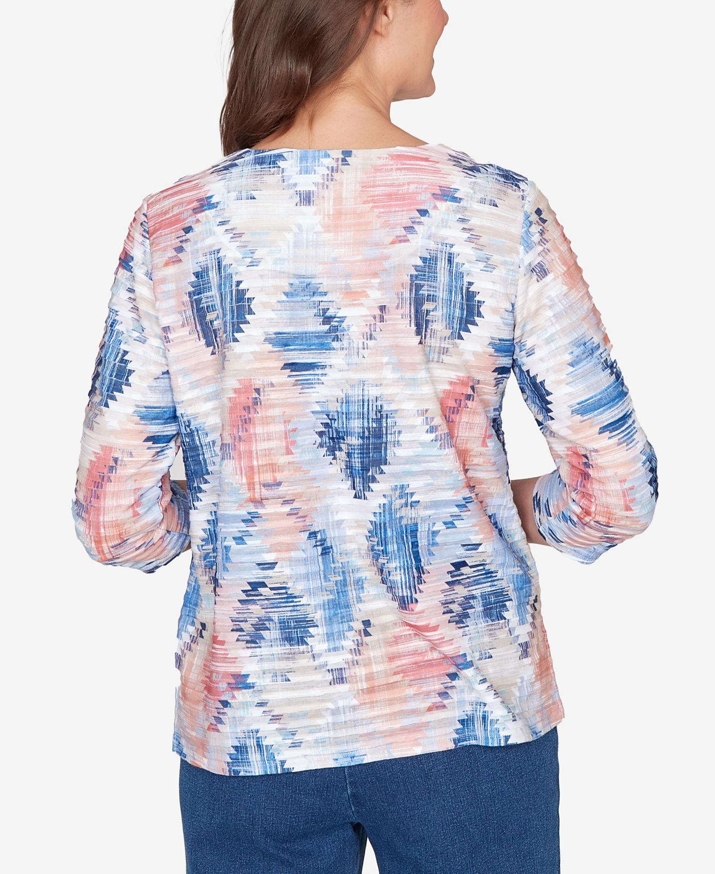 Женский топ Alfred Dunner Petite Austin Aztec Diamond Knit, цвет: Синий разноцветный — фото 5