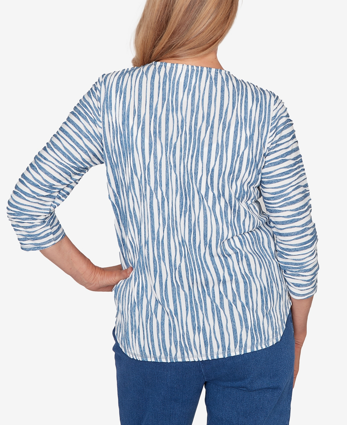 Alfred Dunner Petite Austin Novelty Spliced Textured Top with Necklace