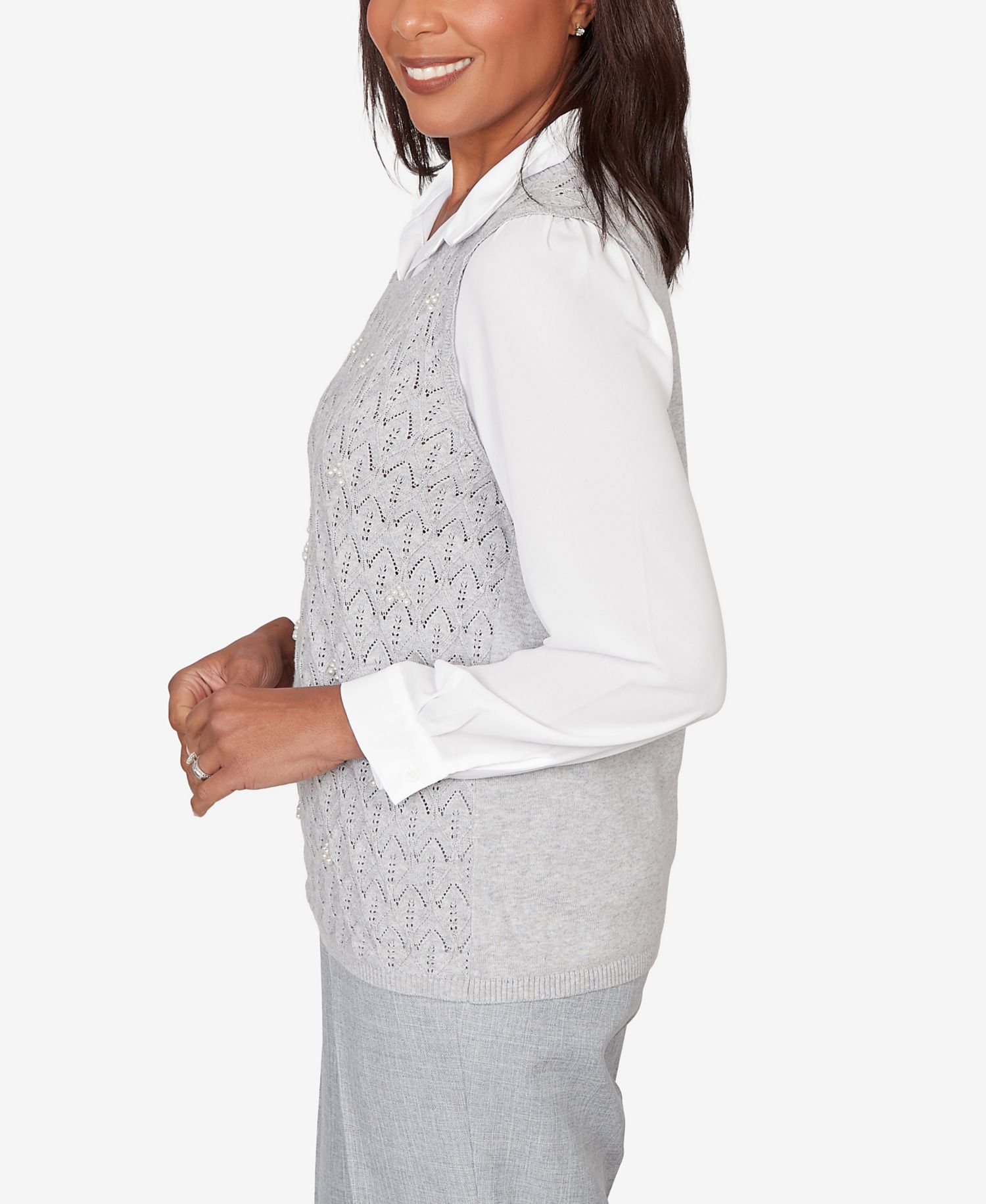 Petite Al Fresco Pointelle Mother of Pearl Lace Two In One Sweater