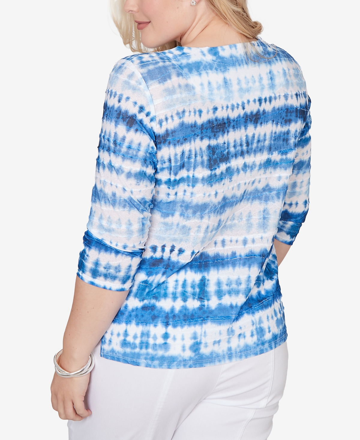 Alfred Dunner Petite The Royal Treatment Tie Dye Biadere Knotted Crew Neck Top