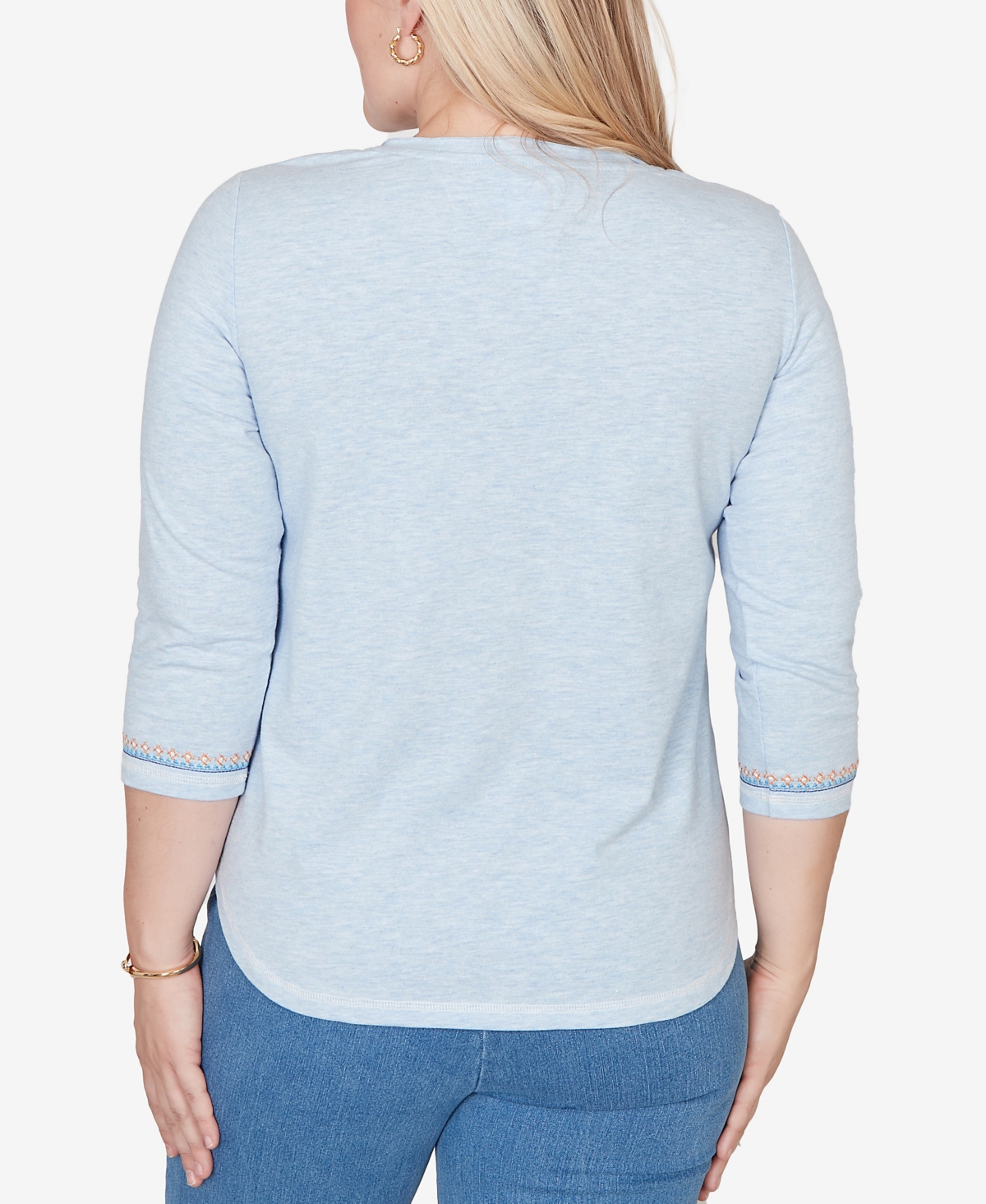 Alfred Dunner Petite Beachcomber Scenic Palm Tree Embroidered Top