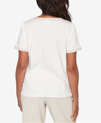 Petite Natural Wonder Crochet Pocket Short Sleeve T-shirt