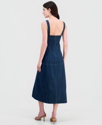 Juniors' Denim Drop-Waist Midi Dress