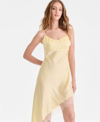 Women's Satin Lace-Trim Asymmetric-Hem Dress