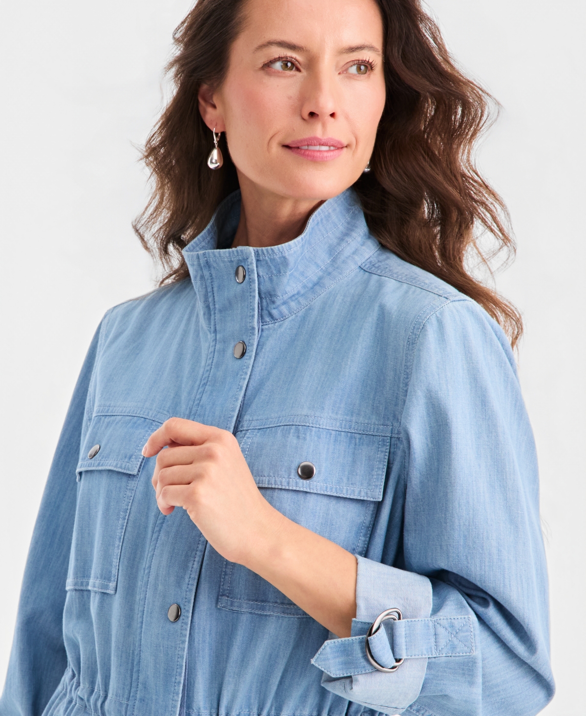 Style & Co Petite Long-Sleeve Roll Tab Soft Mock Neck Field Jacket, Macy's Exclusive