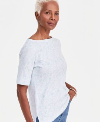 Petite Elbow-Sleeve Boat Neck Knit Top