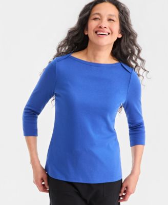 Women's Pima Cotton 3/4-Sleeve Boat-Neck Top