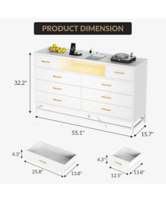 8 Drawer Dresser for Bedroom, Pink Dresser with Led Light, 55 Inch Tv Stand Dressers with Power Outlet