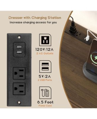 Coffee Brown Rattan 6-Drawer Dresser, Oak Storage Cabinet for Bedroom, Entryway, Closet & Living Room