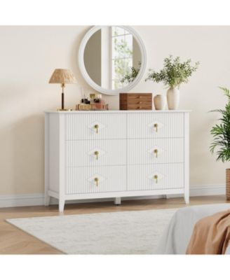 Fluted Dresser 47" Wide – 6-Drawer Modern Wood Chest for Bedroom, Stylish Storage Cabinet for Living Room, Hallway, or Entryway, Green