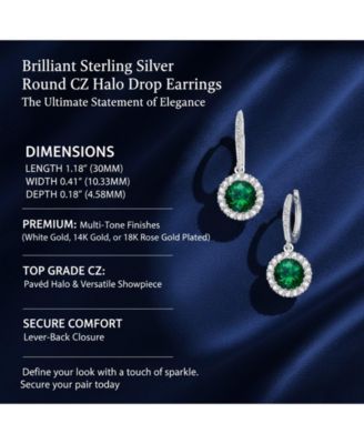 Brilliant Sterling Silver Round CZ Haloed Solitaire Drop Earrings