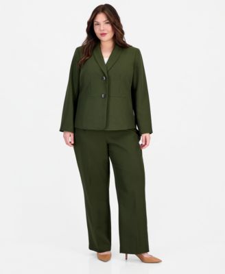 Plus Size Two-Button Shawl Collar Blazer & Pant Suit
