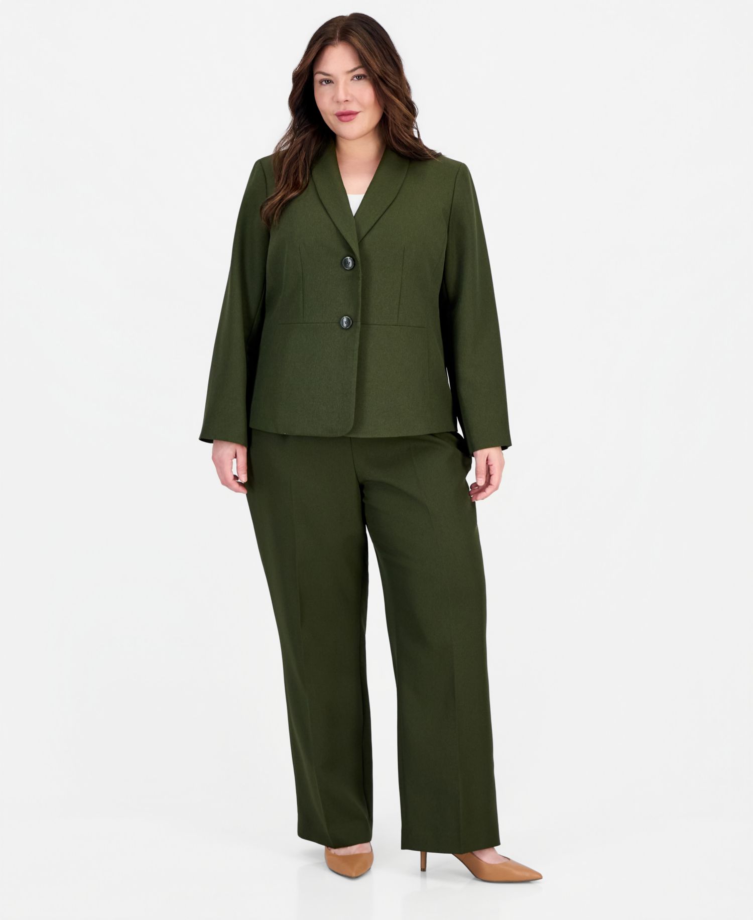 Plus Size Two-Button Shawl Collar Blazer & Pant Suit