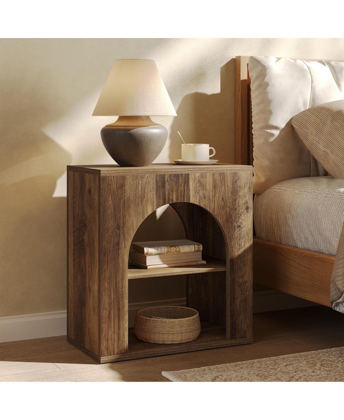 Tribesigns 3-Tier End Table Set of 2, Small Wooden Side Table with Open Storage Shelf for Living Room, Rustic Narrow Night Stand, Bedside Table