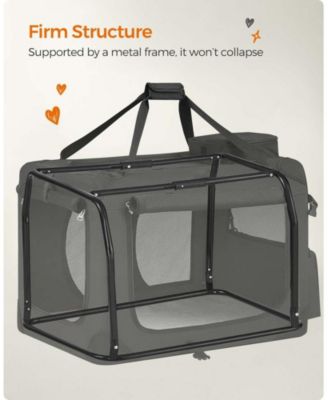 Foldable Soft Dog Crate, Portable Carrier with Steel Frame, Mesh Windows, Storage Pockets