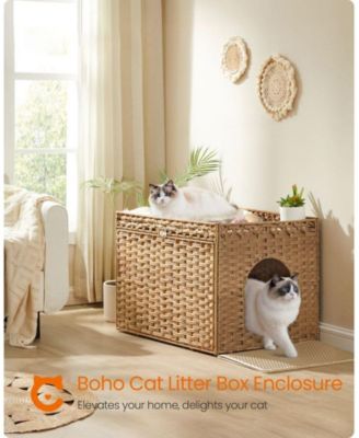 Boho Litter Box Enclosure Cabinet with Slide-Out Tray, Litter Mat, Reversible Entry, 26" x 20" x 19
