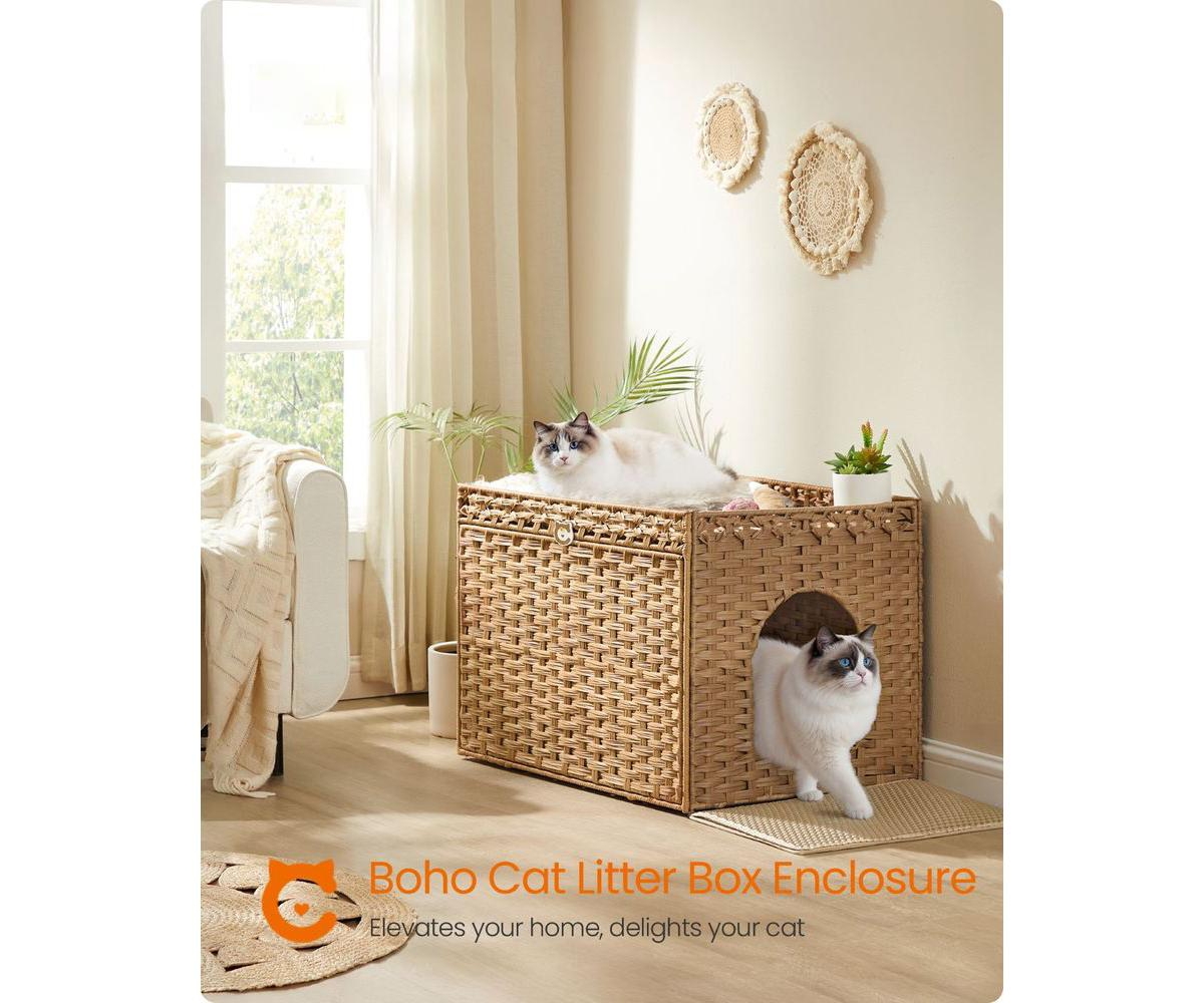 Cozito Boho Litter Box Enclosure Cabinet with Slide-Out Tray, Litter Mat, Reversible Entry, 26" x 20" x 19