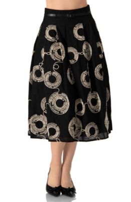 Women's Embroidered Midi Skirt with Belt