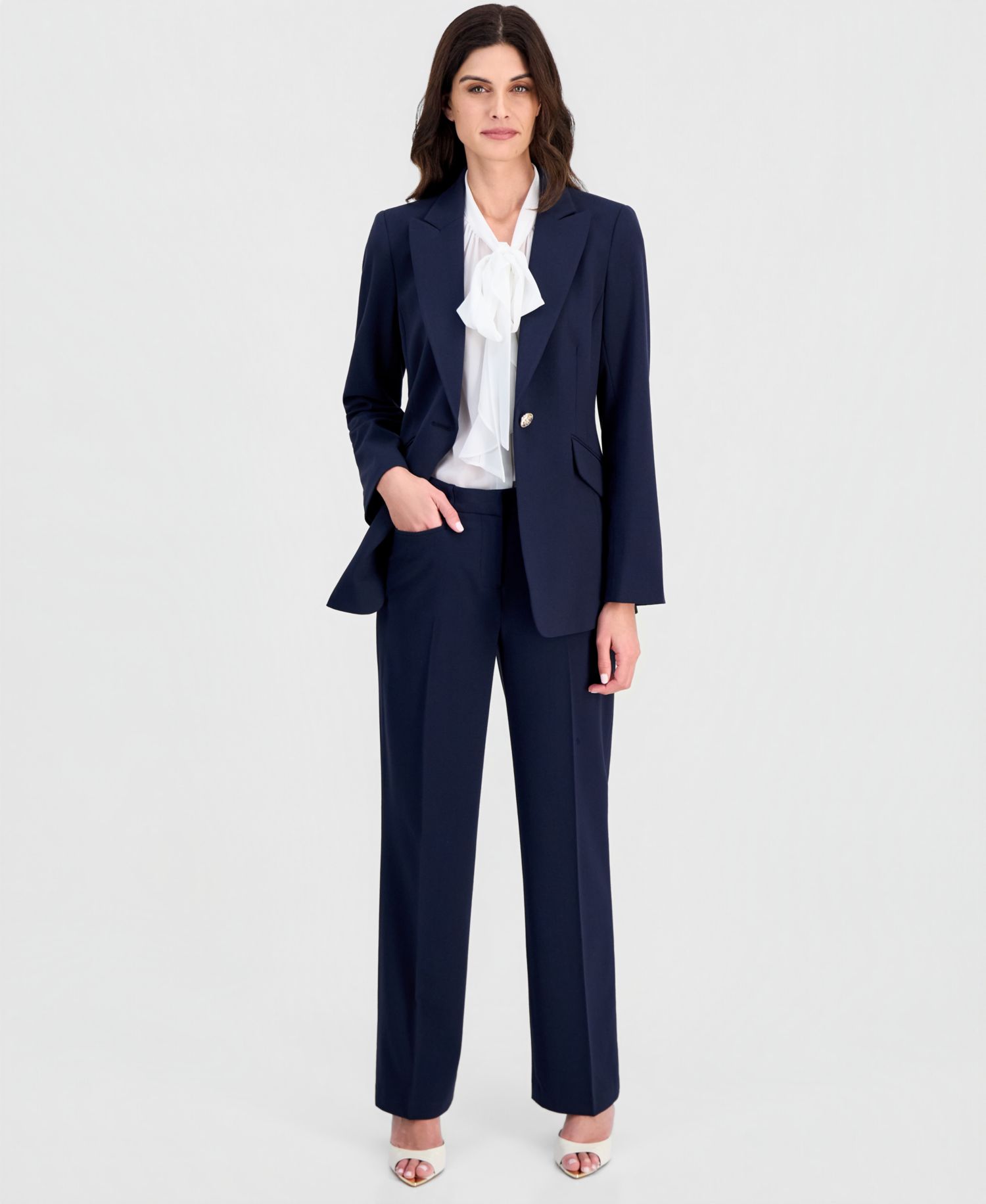 ASL Petite Shoulder Padded One-Button Blazer