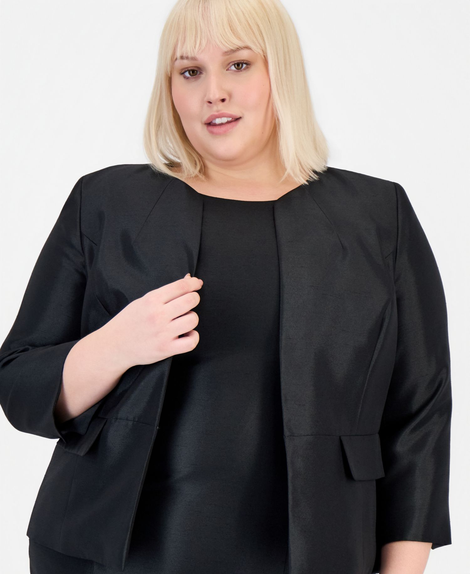 Plus Size Open-Front Jacket & Sleeveless Sheath Dress