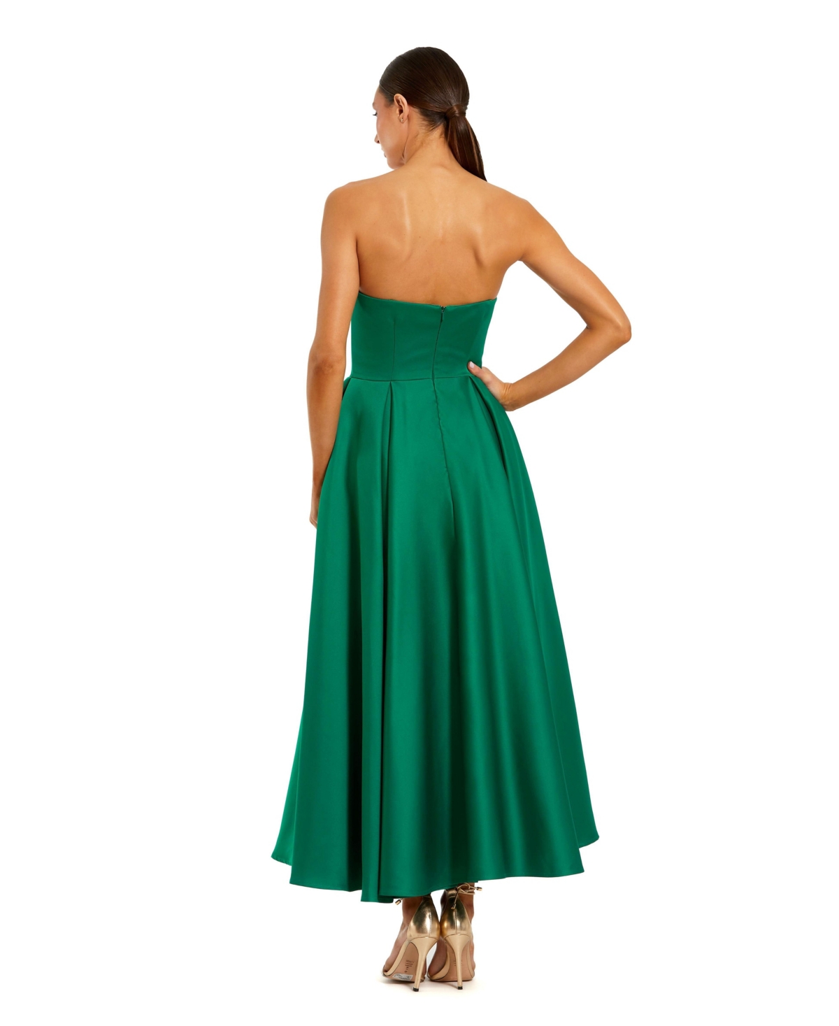 Mac Duggal Women's Strapless Satin A Line Midi Dress With 3D Flower Dresses