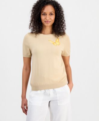 Women's Cotton Butterfly Round-Neck Sweater