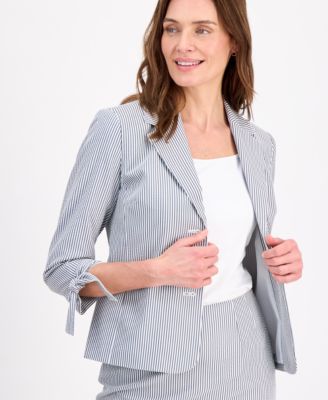 Women's Seersucker Tie-Sleeve 2 Piece Skirt Suit