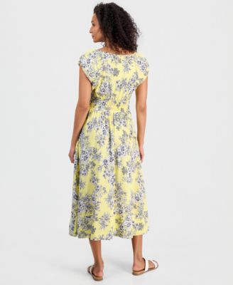 Women's Printed Toile Puff-Sleeve A-Line Dress