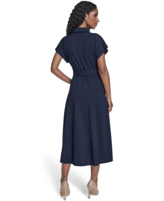 Women's Extended Cap-Sleeve Belted Shirt Dress