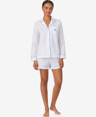 Women's 2-Piece Notch Collar Shirt and Shorts Pajama Set