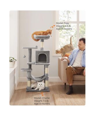 2-Tier Elevated Cat Bed with 2 Perches, Cat Cave, Hammock, Hanging Toys, Multi-Level Indoor Cat Tower