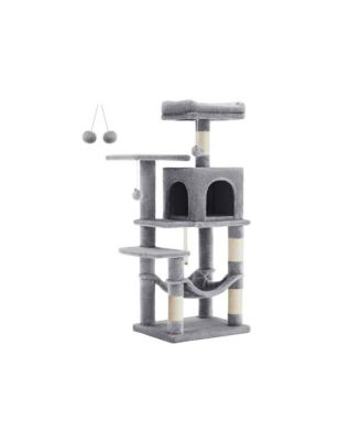 2-Tier Elevated Cat Bed with 2 Perches, Cat Cave, Hammock, Hanging Toys, Multi-Level Indoor Cat Tower