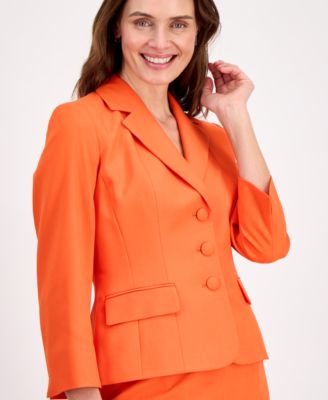 Women's Three-Button Seamed Flounce-Hem 2 Piece Skirt Suit