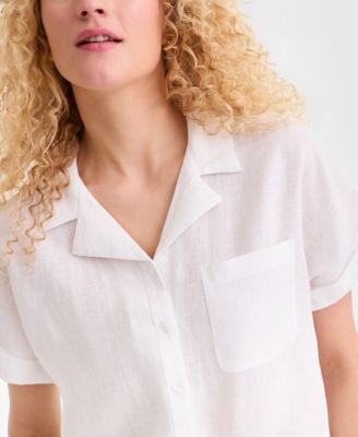 Women's 100% Linen Tie-Front Shirt