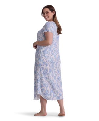 Plus Size Round Neck Printed Sleepwear Nightgown
