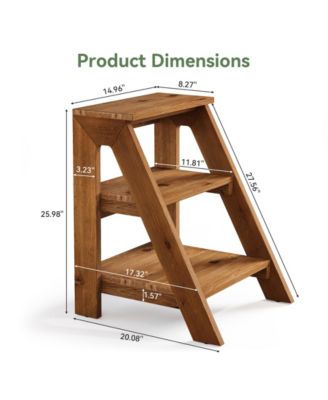 Solid Wood End Table, 3-Tier Farmhouse Side Table with Open Storage Shelves, Rustic Nightstand for Living Room, Brown